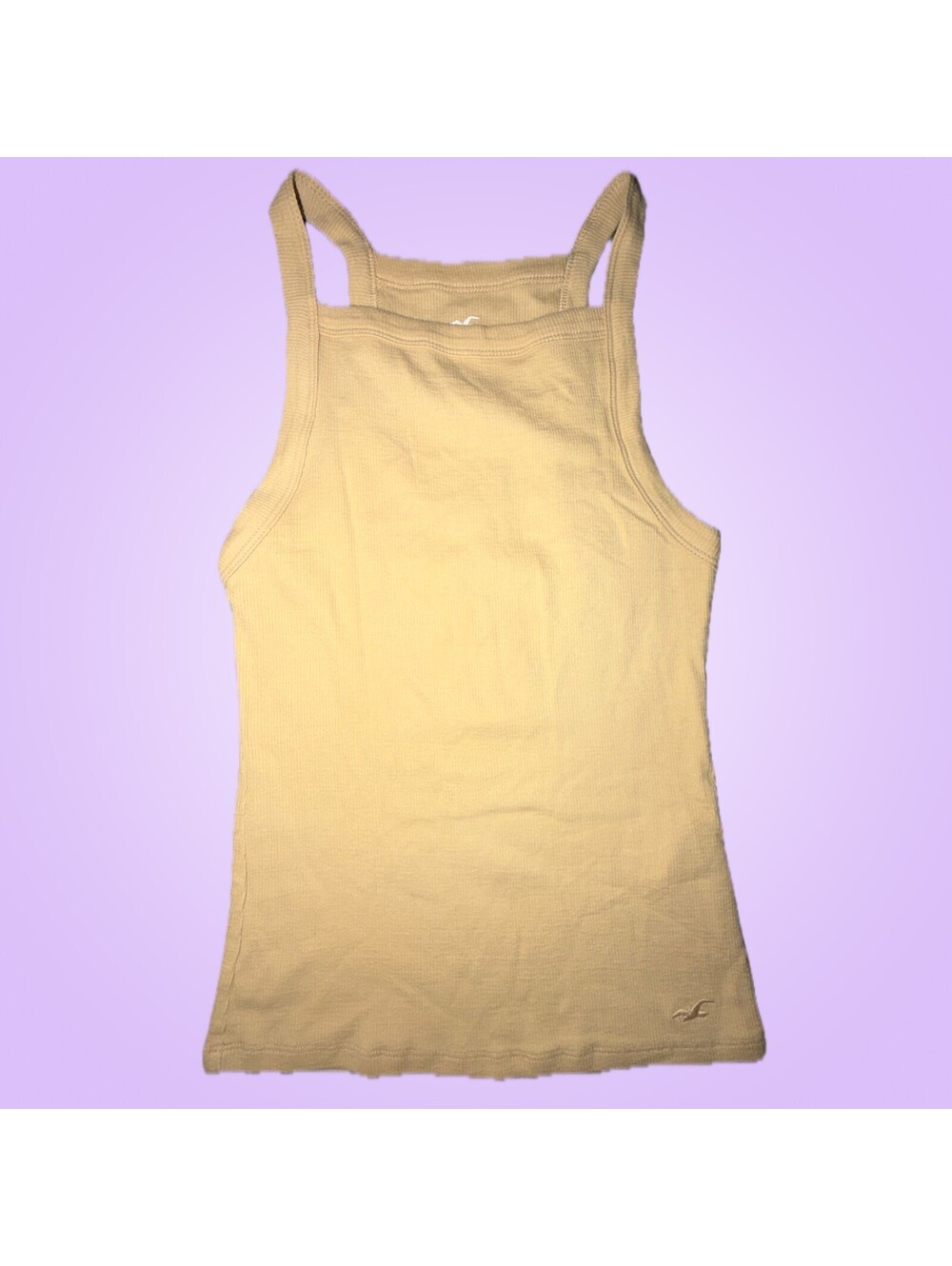 Hollister Women’s Size Small Beige Ribbed Layering Tank Top with Logo